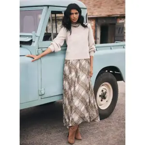 Mint Velvet Brown Layered Knit Checked Print Midi Dress
